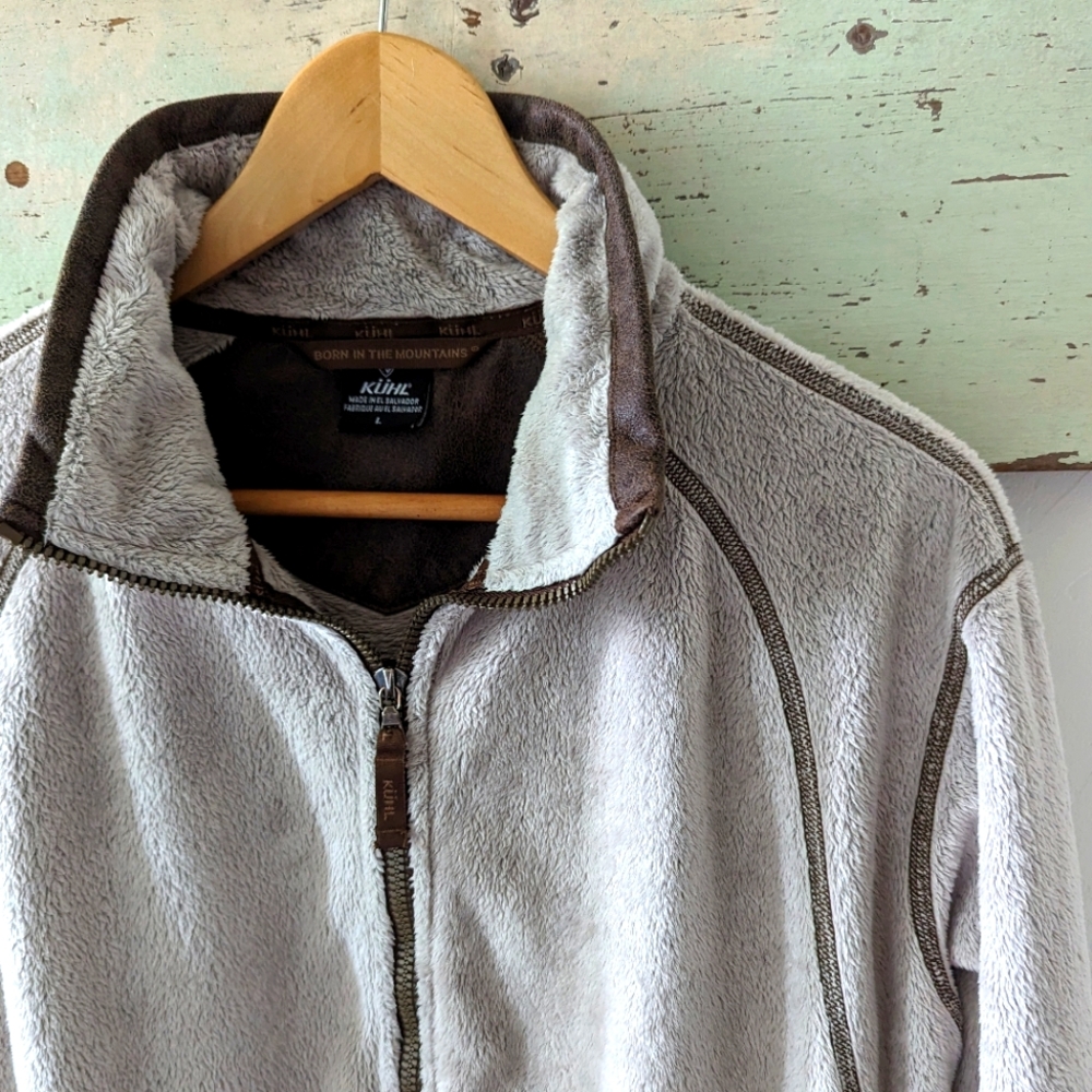 KUHL I Advokat Stone Tan & Brown Full Zipper Front Minky Fleece Jacket, L - Picture 4 of 16